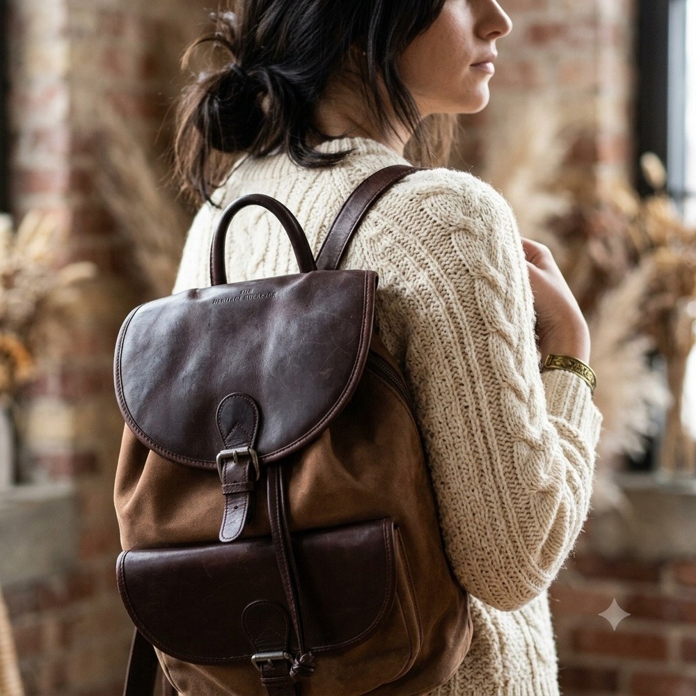 Ellington Leather Goods Suede and Leather Backpack Brown Tan Vintage Style